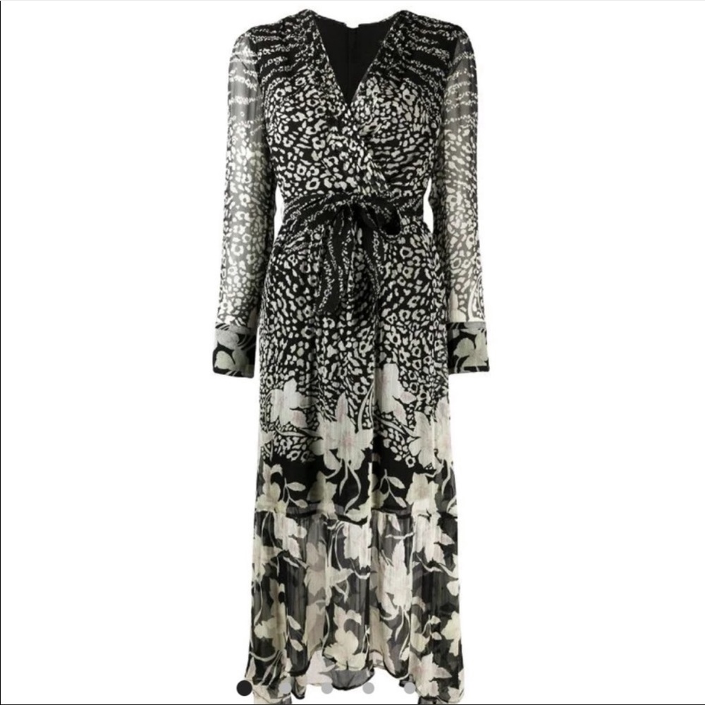 NWOT ALL SAINTS Florence Tempo Long Sleeve Midi Hi Low Dress Sz 8